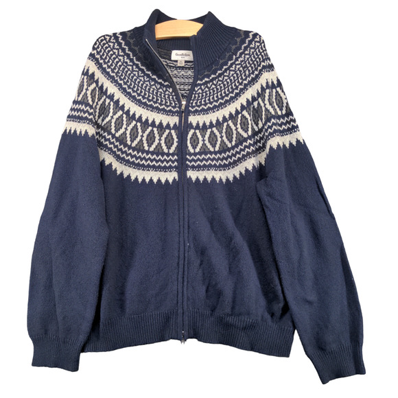 Goodfellow & Co. Men's Full Zip Knit Sweater Blue XL Fair Isle Cotton Blend - Picture 1 of 12